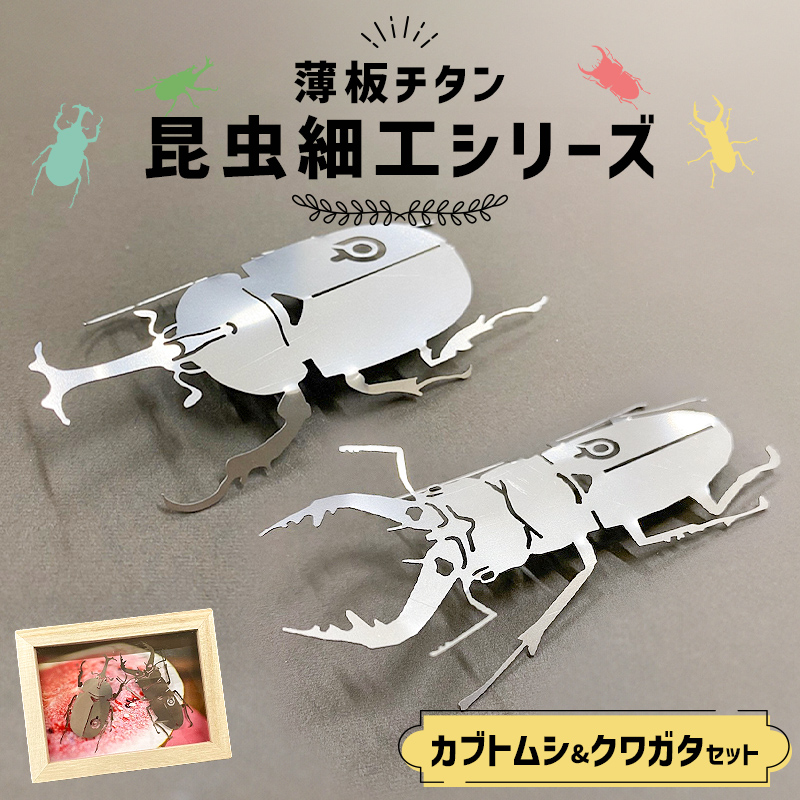 薄板チタン昆虫細工シリーズ（クワガタ＆カブトムシ セット）【0067-013】