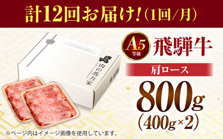 【12回定期便】飛騨牛肩ロース 800ｇ(400ｇ×2パック) すき焼きしゃぶしゃぶ用肉 / すき焼き しゃぶしゃぶ 牛肉 / 御嵩町 / 馬力家[AVBO035]