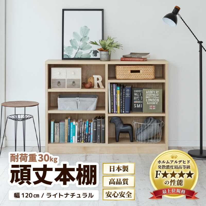【ふるさと納税】頑丈本棚 幅120cm ライトナチュラル（ロータイプ）／ 本棚 日本製 国産 家具 木製 収納 棚 仕切り プレゼント 贈り物 勉強 学習 子供部屋 リビング 書斎 シンプル デザイン 重厚感 文庫 書棚 教科書 インテリア 絵本 インテリア 新生活準備