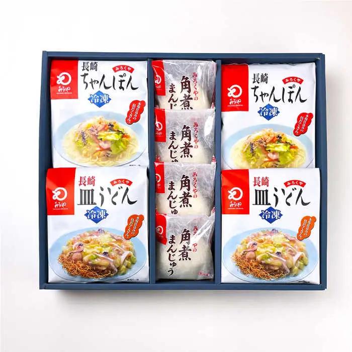 【全6回定期便】具材付き！長崎ちゃんぽん・皿うどん揚麺・角煮まんじゅう詰合せ＜みろく屋＞[QBP010]