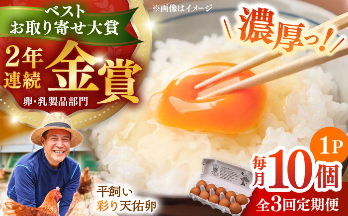【全3回定期便】黄身の濃厚なコクと白身の甘み！たたらの里平飼い 彩り天佑卵 10個入り（10個×1P）たまご 卵 放牧卵 平飼い卵 新鮮 国産 島根県雲南市/株式会社たなべたたらの里（たなべ森の鶏舎） [AIDL007]