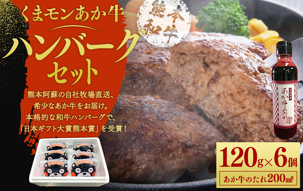 くまモンあか牛ハンバーグセット (あか牛ハンバーグ120g×6個、あか牛のたれ200ml付き)