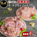 【ふるさと納税】【業務用】国産若鶏モモ肉＆ムネ肉4kg - 大容量 鶏もも肉 唐揚げ/チキン南蛮 鶏むね肉 蒸し鶏/照り焼き 各2kg×1パック 送料無料 11-1503 【宮崎県都城市は2年連続ふるさと納税日本一！】