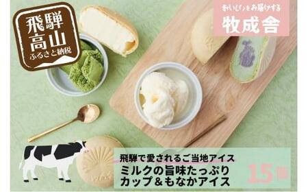 『牧成舎』飛騨の牛乳屋が作るミルクの旨味たっぷりアイスセット 15個（カップ9個&もなかアイス6個）| アイス DF025