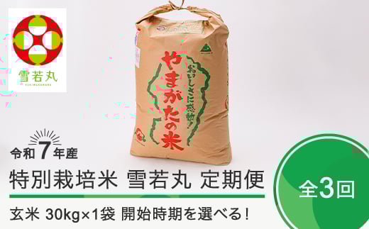 
            新米 米 令和7年産 【玄米3回定期便】 雪若丸 30kg×3回 初回発送月を選べる 大石田町産 特別栽培米 玄米 ja-yugxa30x3-tkk
          