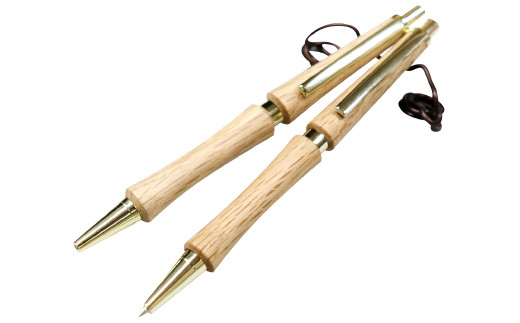 D-1228 ハンドメイドシャープペンシル＆ボールペン（ノック式）コナラ 2本セット ［金属部分：ガンメタ］