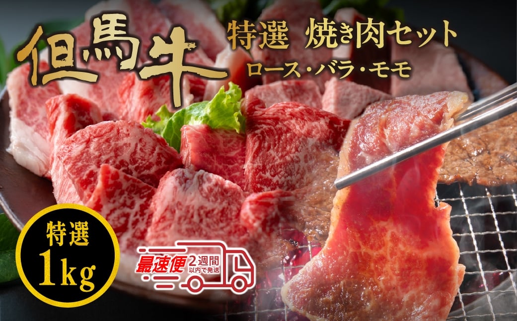 
            但馬牛 ロース・バラ・モモ　焼き肉セット（1kg）　但馬牛 ロース・バラ・モモ 焼き肉セット 高級和牛 焼き肉セット 肉 ギフト 小分け 冷凍

          