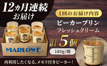 【全12回定期便】葉山ビーカープリン　北海道 フレッシュクリームプリン（180g）×5個 セット プリン クリームプリン【マーロウ】 [AKAF064]