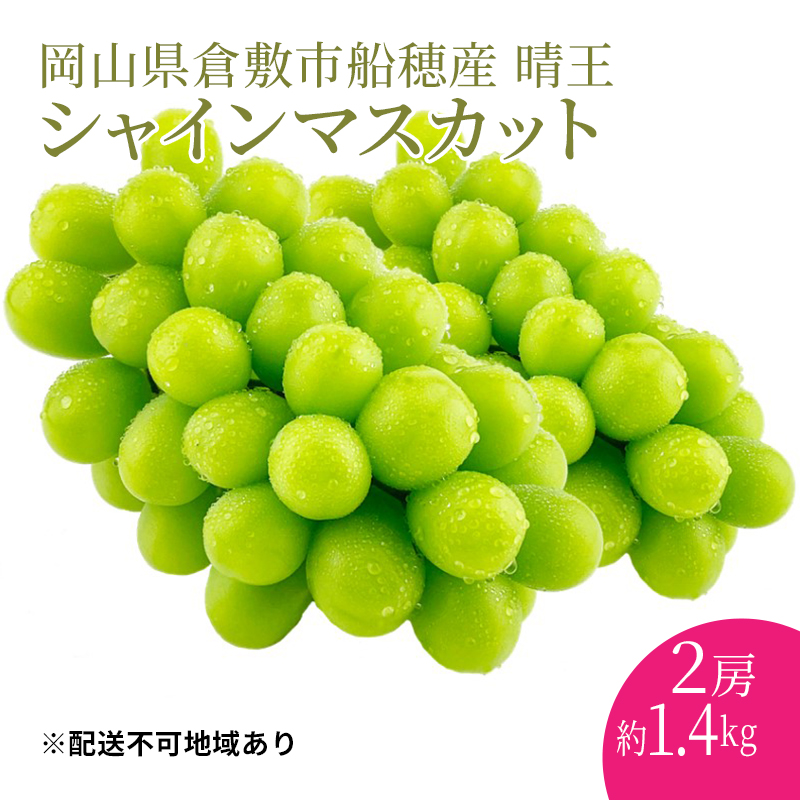 ぶどう 2026年度分 先行予約 【プレミアムシャインマスカット 晴王 2房 約1.4kg】船穂産　赤秀品以上  岡山県産 葡萄 ブドウ ギフト ハレノフルーツ 皮ごと食べる みずみずしい 