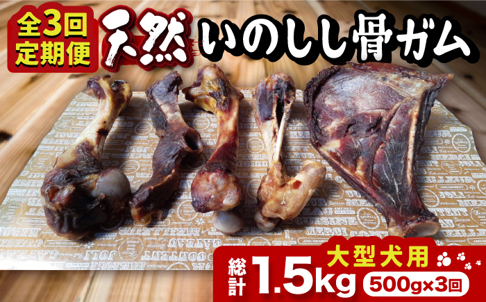 
【全3回定期便】＜大型犬用＞スモーキーな香りが食欲そそる！天然いのしし骨ガム500g 総計1.5kg（大腿骨または脛骨） 吉野ヶ里町/まちづくり会株式会社 [FBK050]
