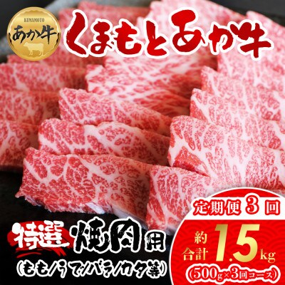 【毎月定期便】厳選されたGI認証　くまもとあか牛　特選焼肉用　500g(阿蘇市)全3回【配送不可地域：離島】【4053059】