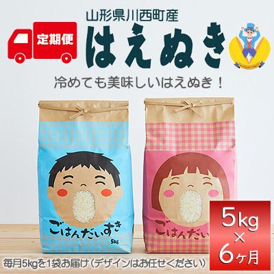 ふるさと納税 川西町 【毎月定期便】山形県産　はえぬき　5kg　全6回