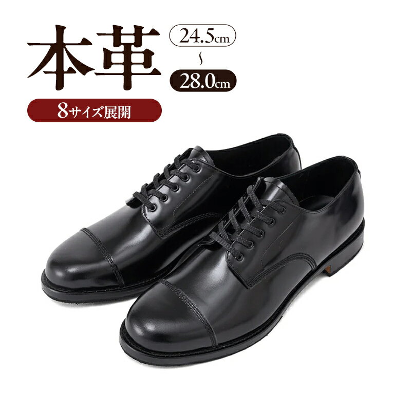 【ふるさと納税】BEP-202 サービスシューズ キャップトゥ Dウィズ BLACK（ブラック）　メンズ ファッション 靴 シューズ ガラスレザー 革靴 24.5cm～28.0cm