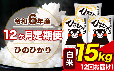 令和6年産  【12ヶ月定期便】 ひのひかり 白米 15kg 5kg×3袋 計12回お届け 熊本県産 こめ コメ 白米 精米 荒尾市 ひの 米 定期 《お申込み月の翌月から出荷開始》 美味しい米 お米 熊本県産米 くまもと米