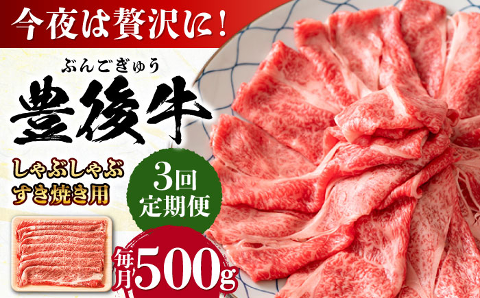 
            【全3回定期便】おおいた豊後牛 しゃぶしゃぶすき焼き用（肩ロース・肩バラ・モモ）500g 日田市 / 株式会社MEAT PLUS　 牛 和牛 [AREI065]
          