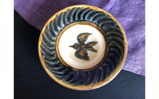 限定数量・予約【陶器工房　虫の音】　指描き鳥呉須7寸皿