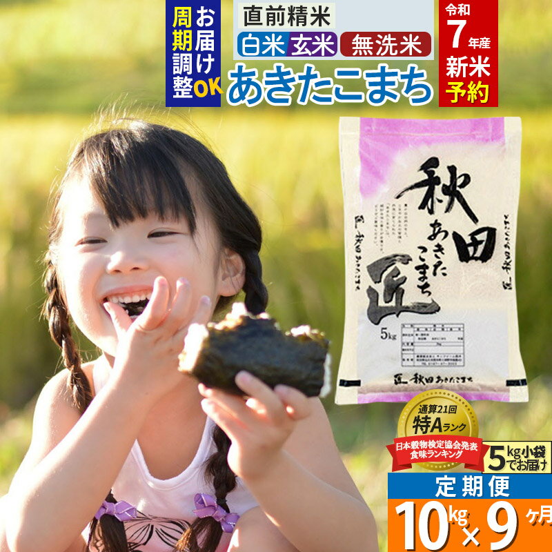 【ふるさと納税】【白米／玄米／無洗米】※R7新米予約※《定期便9ヶ月》秋田県産 あきたこまち 10kg (5kg×2袋)×9回 令和7年産 周期調整OK 隔月配送OK お米 新米