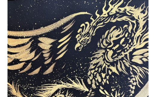 「金の鳳凰」絵師白道 作｜絵画 アート インテリア 手描き [0620]