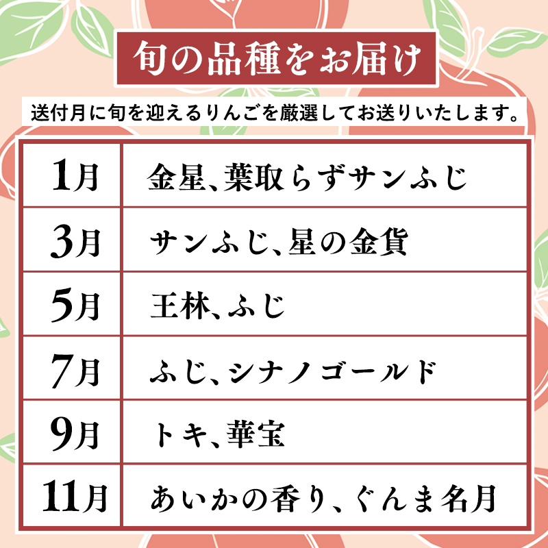  【11月発送開始】隔月配送　定期便６回　特選　甚八りんご　３kg　【マルジンサンアップル　11月　1月　3月　5月　7月　9月　青森県産　平川市　りんご　3kg　特選　贈答用】
