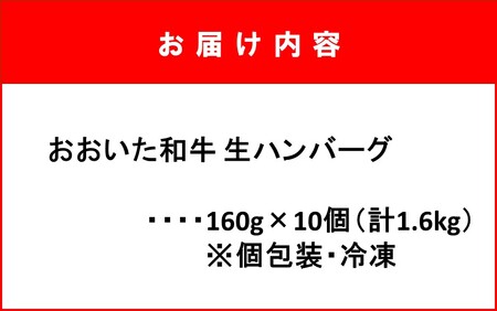 2227R_お肉屋さんの「おおいた和牛 生ハンバーグ」たっぷり1.6kg！（160g×10個）