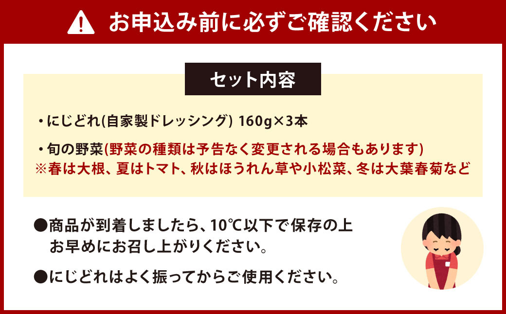 自家製 ドレッシング 「にじどれ」 3本 と 旬の野菜 セット 野菜 サラダ 調味料 北九州市産