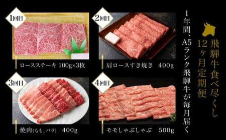 A5ランク 飛騨牛 定期便 12回 食べ尽くし ( 焼肉 すき焼き しゃぶしゃぶ ステーキ ヒレステーキ ) 12ヶ月 肉 飛騨牛 定期便 約4.96kg 牛肉 食べ比べ 人気 お楽しみ おすすめ 岐
