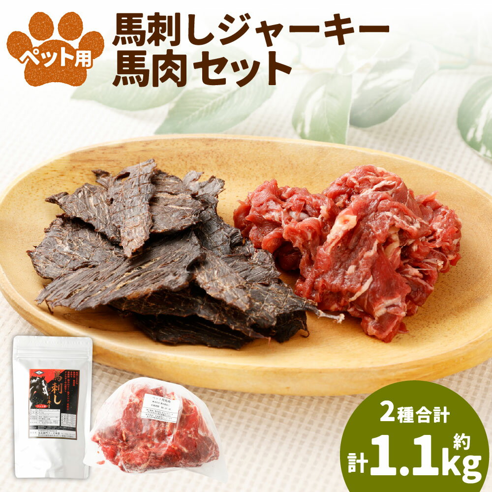 【ふるさと納税】ペット用 馬肉（約1kg×1袋）・馬刺しジャーキー（約50g×2袋） セット 合計1.1kg 馬肉 お肉 ペットフード エサ 餌 ご飯 ごはん おやつ ドッグフード 犬用 健康 保存料・香料未使用 冷凍 熊本県 湯前町 送料無料
