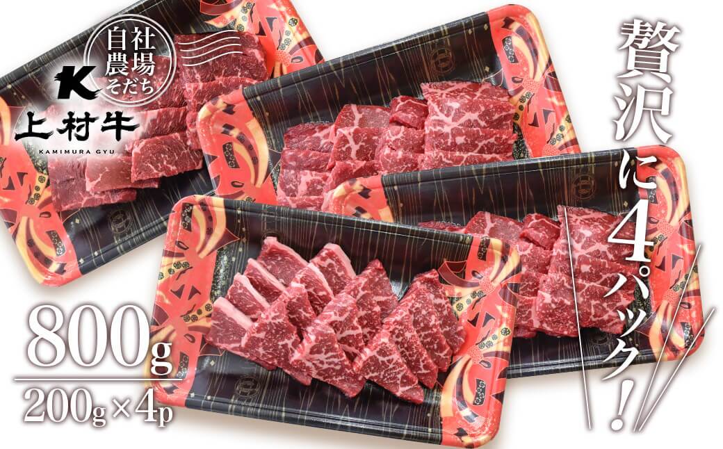 【カミチク】宮崎県産上村牛 赤身焼肉800ｇ（200ｇ×4パック）<1.4-4>牛肉 焼肉 ビーフ 宮崎県西都市 数量限定