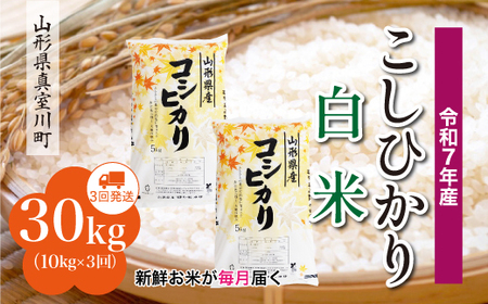 ＜令和7年産米＞ 令和8年7月上旬より発送 こしひかり【白米】30kg定期便 (10kg×3回) 山形県真室川町　◆RR7K3010M-H2607A