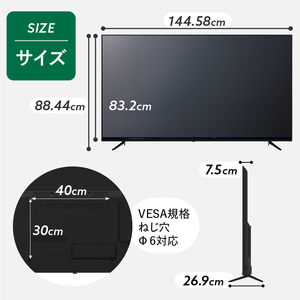 テレビ 65型 Google TV 液晶テレビ AP655GL セカンドテレビ 子ども用 寝室用 ハイビジョン 壁掛け可能 VESA対応 家電 電化製品 65インチ 法人用にもおすすめ 会議室 ホテル