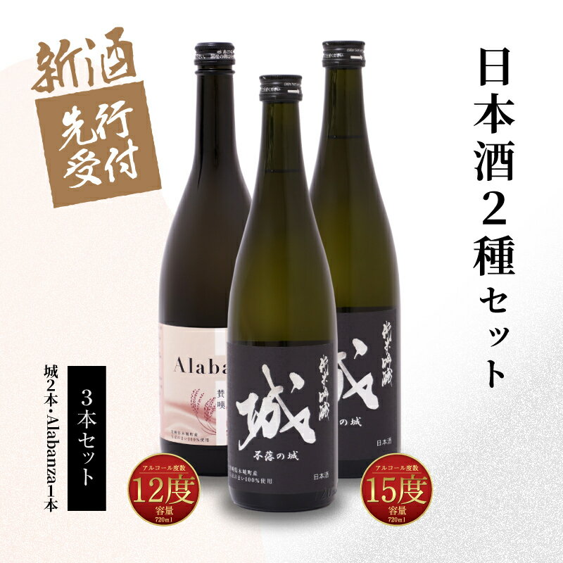 【ふるさと納税】【先行予約】令和8年産 木城町・毛呂山町 新しき村友情都市コラボ日本酒2種3本セット（城2本・Alabanza1本） - 辛口 純米吟醸 甘口のAlabanza(アラバンサ) スパークリング日本酒 日本酒飲み比べセット 炭酸 先行受付 送料無料 【宮崎県木城町】