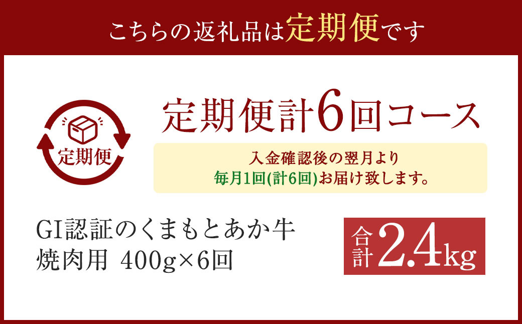 【6ヶ月定期便】GI認証のくまもとあか牛 焼肉 400g 計2.4kg