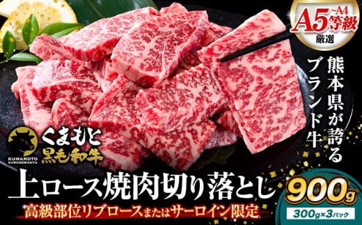 牛肉 A4～A5等級 黒毛和牛 切り落とし くまもと黒毛和牛 上 ロース 焼肉 900g 《30日以内に出荷予定(土日祝除く)》熊本県 荒尾市 上ロース 焼肉用 黒毛和牛 ステーキ 焼肉 肉 お肉 和牛 A5 A4 300g 小分け リブロース サーロイン