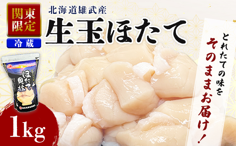 【関東限定！生ほたて】《期間限定》北海道雄武産 生玉ほたて1ｋｇ　500ｇ×2塩水パック（冷蔵）【0713201】