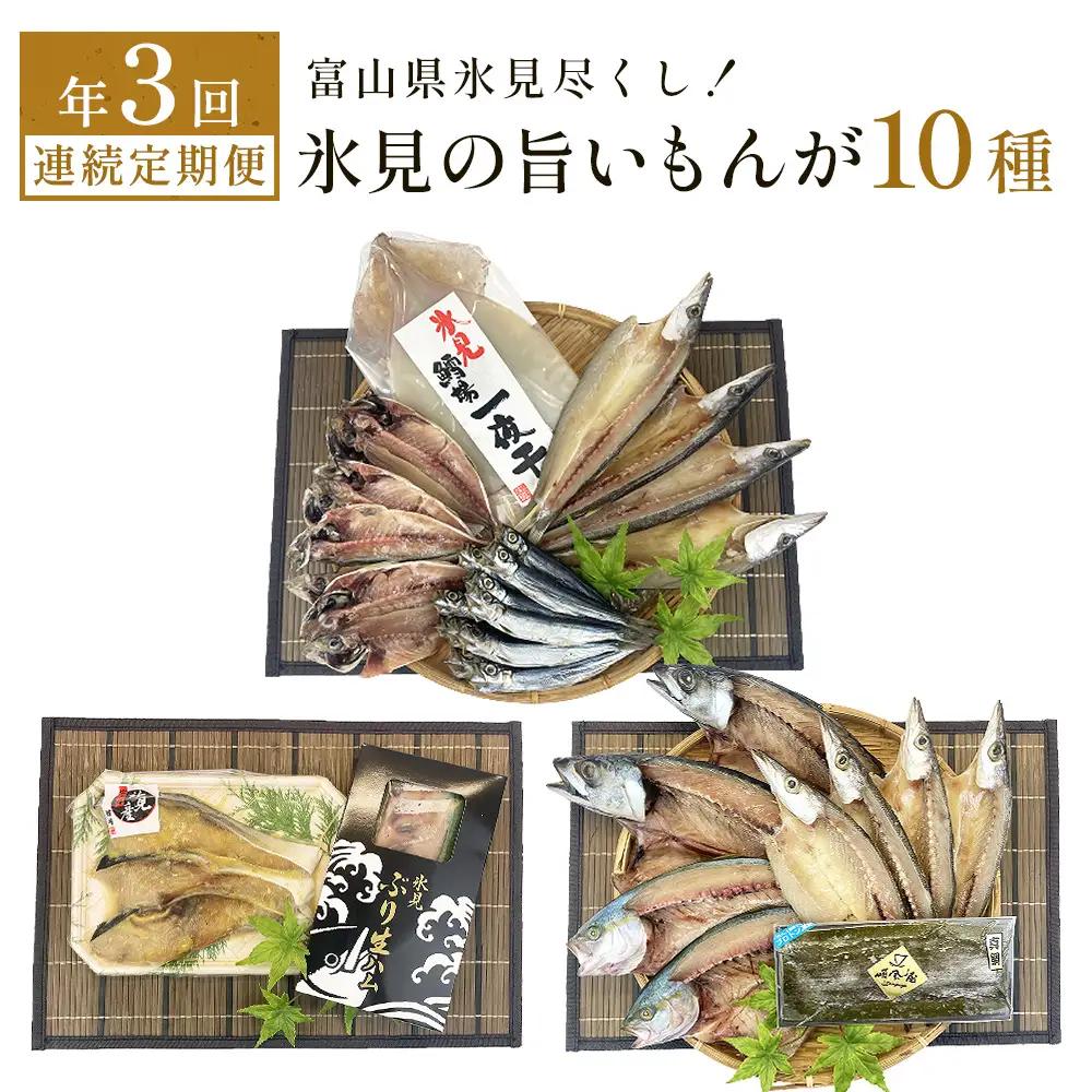 〈3ヶ月連続定期便〉 富山県氷見尽くし！「氷見ぶり」「氷見産干物」「氷見産昆布〆お刺身」など氷見の旨いもんが10種！