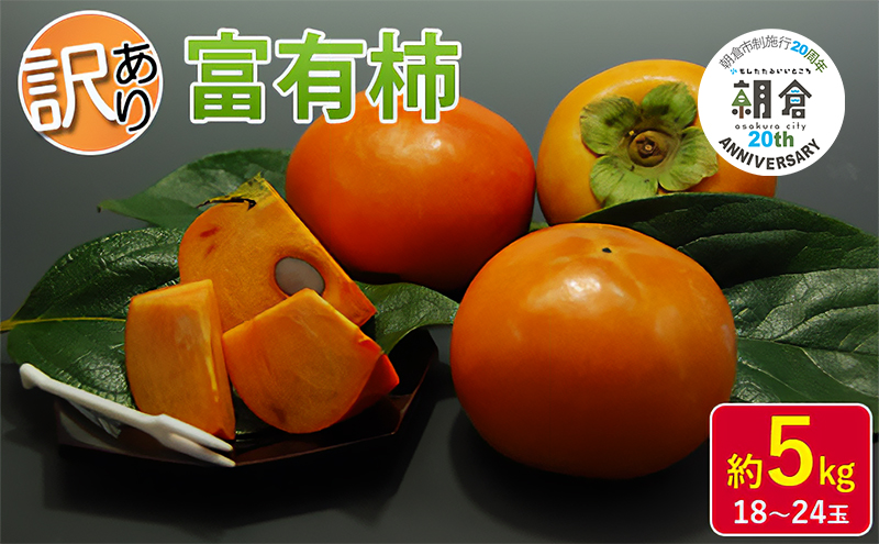【朝倉市制施行20周年記念企画】 訳あり 柿 富有柿 約5kg 18～24玉 配送不可 離島 果物 フルーツ 秋の味覚 旬 デザート 果実 柿の王様 甘柿 代表品種 朝倉の柿 おやつ 