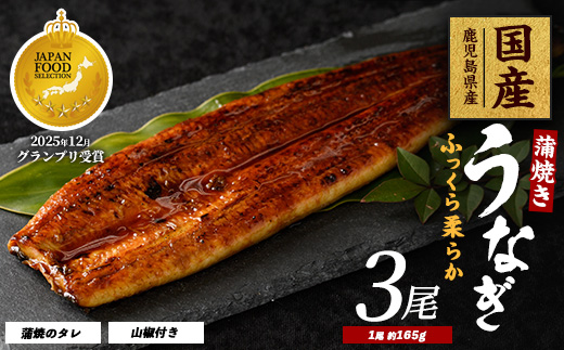 【鹿児島県産】うなぎ蒲焼じっくり焼き約165g×3尾 化粧箱入り(大新/IB021-004)