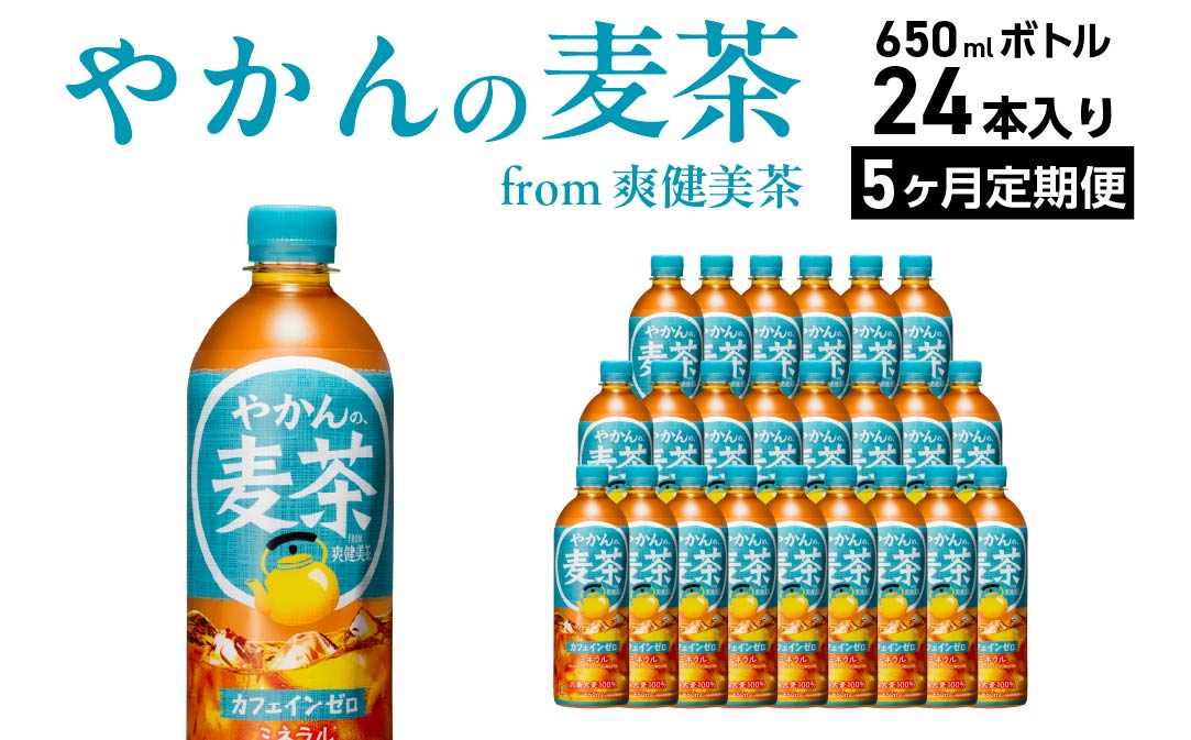 【5か月連続お届け】やかんの麦茶 from 爽健美茶 650ml PET×24本　コカコーラ 麦茶 茶 お茶 カフェインレス ペットボトル 常備 備蓄 定期便 蔵王 【04301-0925】