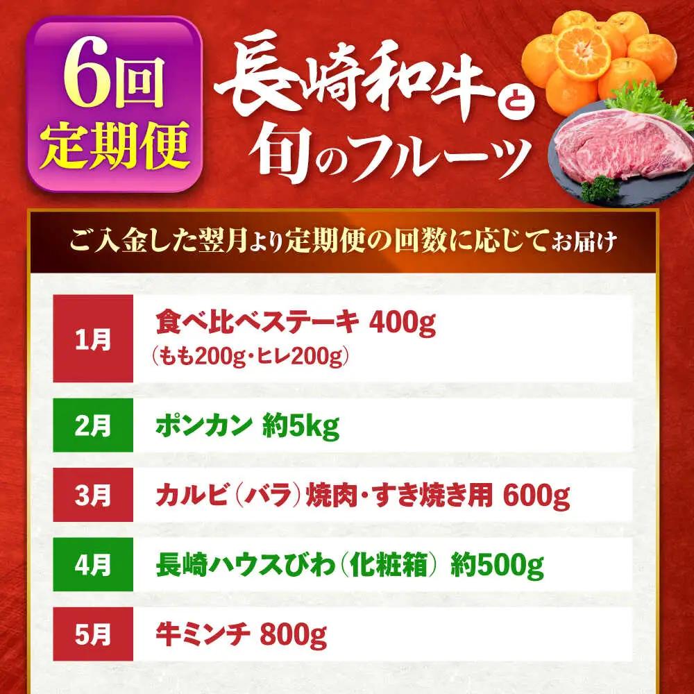 【6回定期便】長崎和牛と旬のフルーツが楽しめる バラエティ定期便 / フルーツ定期便 果物定期便 肉定期便 牛肉 びわ メロン ぶどう みかん / 南島原市 / 贅沢宝庫[SDZ055]