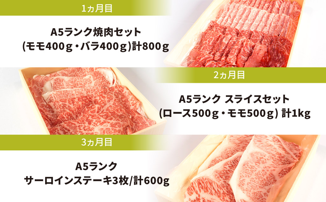 定期便 A５ランク 近江牛 食べ比べコース 3カ月　AE04　株式会社びわこフード(近江牛専門店 万葉)