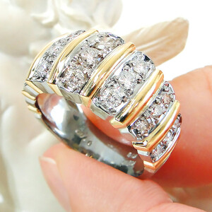 130-9-1 指輪 Pt900 K18YG ダイヤモンド ブラウンダイヤ 計 1.00ct コンビ リング プラチナ イエローゴールド ストライプ 幅広 【 f190-ptyg 】