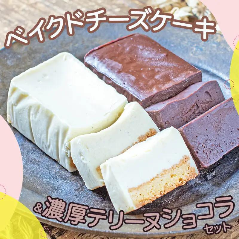 ベイクドチーズケーキ＆濃厚テリーヌショコラセット〔AAJ-C2-003〕_ (都城市) カカオ分72％ チョコレート ヨーグルトの酸味 クリームチーズ 洋菓子 お菓子 スイーツ 四角いケーキ 冷凍 お