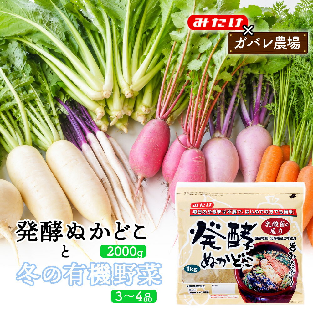 【ふるさと納税】【コラボD】発酵ぬかどこ1kg×2＆冬の有機野菜3～4品 ／ ぬか漬け ぬかどこ 発酵ぬかどこ 有機野菜 旬野菜 冬野菜 野菜セット 漬物 手作り 簡単調理 かき混ぜ不要 発酵食品 常備菜 一品追加 食卓 送料無料 埼玉県 特産品 No.619