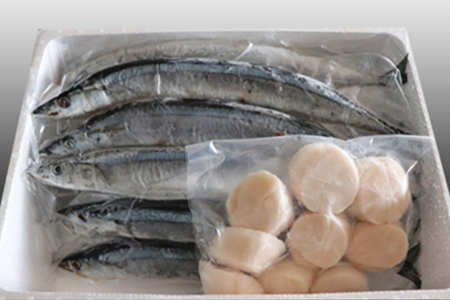 生さんま5尾×5P、ほたて貝柱200g×2Pセット C-36038