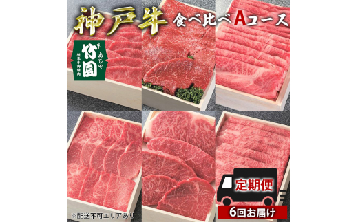 
定期便 神戸牛 食べ比べAコース（6回お届け）[ 肉 牛肉 すき焼き しゃぶしゃぶ 焼肉 ステーキ ]
