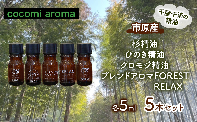 
            杉精油、ひのき精油、クロモジ精油、ブレンドアロマFOREST、RELAX 各5ml 5本セット エッセンシャルオイル スギ ヒノキ クロモジ 芳香浴 リラックス効果 安眠効果 アロマ ブレンドアロマ 市原市 千葉県 [№5689-1323]
          