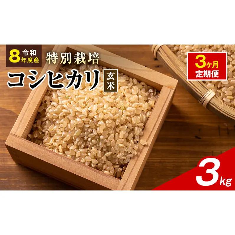 令和8年産 特別栽培米 コシヒカリ 玄米 3kg 静岡県産 色彩選別済 食に意識高い方へオススメ 3ヶ月定期便