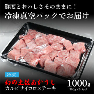 TKA120　天下味 エイジング工法 熟成肉 土佐あかうし 特選カルビ 牛 サイコロステーキ 500g×2 合計1kg エイジングビーフ カルビ 国産 あか牛 赤牛 肉 牛肉 和牛 人気 老舗焼肉店 