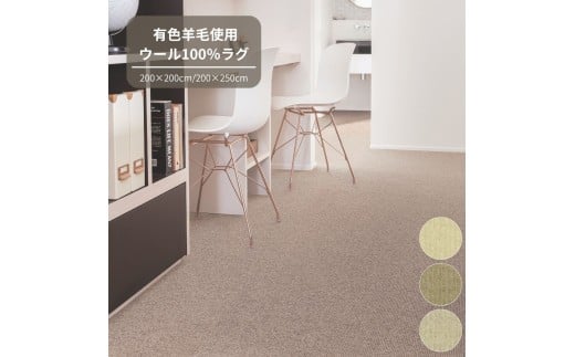 T112 3色から選べるウール100%ラグ 有色羊毛使用 2サイズ展開【ベージュ・200×200cm】