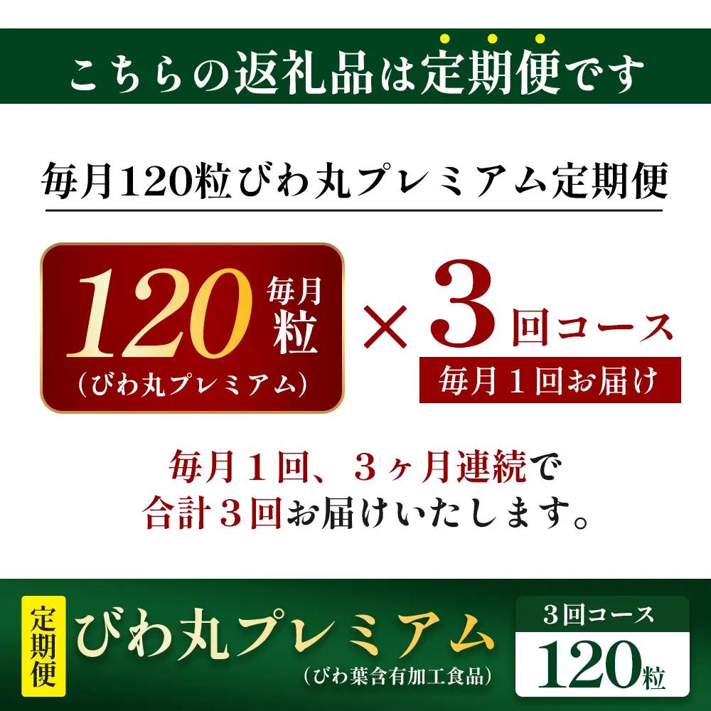 【定期便 全3回】≪3ヶ月連続で毎月お届け≫ びわ丸プレミアム ≪1回あたり(120粒入×1袋) ≫  健康補助食品 びわ茶含有加工食品  TO-10-NP| 国産 びわ茶 びわの葉 サプリメント 乳